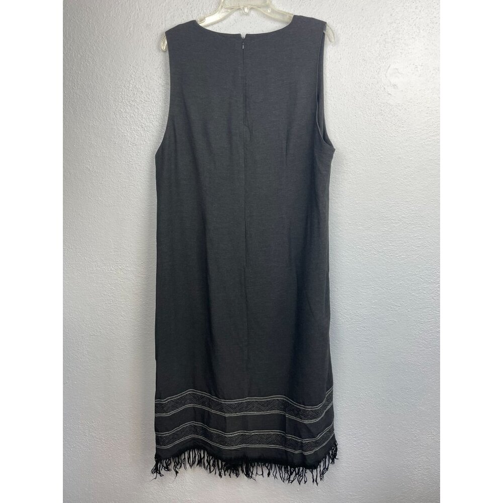 Talbots Women's Charcoal Gray Sleeveless Side Buckle Fringe Hem Dress Size 14W - Picture 4 of 5